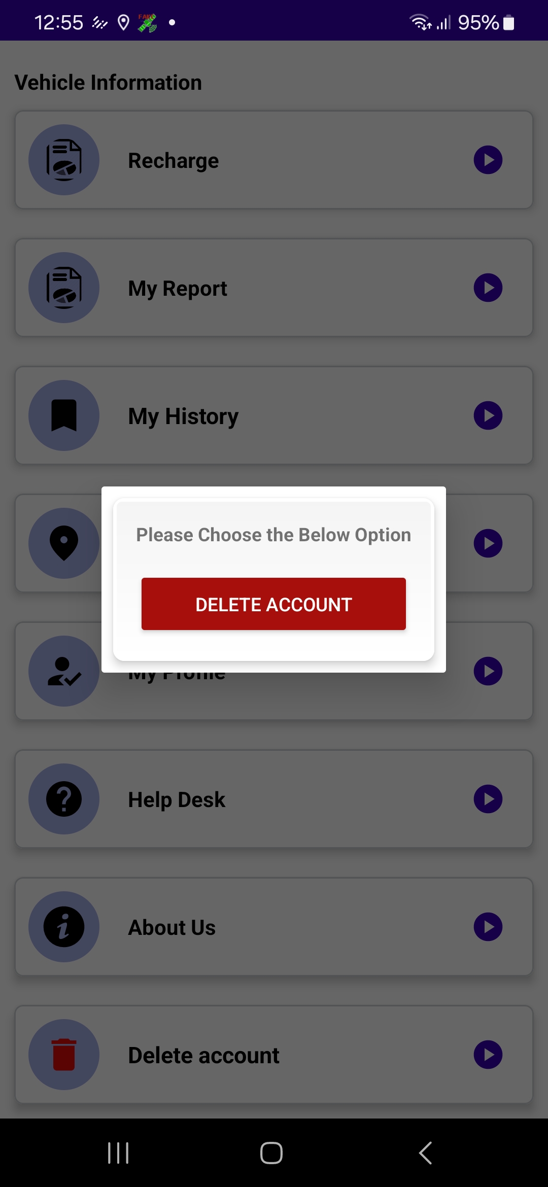 Select Delete Account